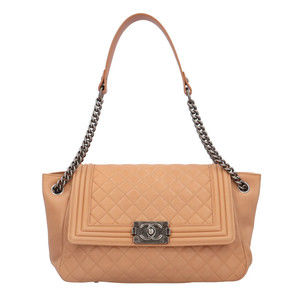 Chanel Boy Leather Shoulder Bag Beige